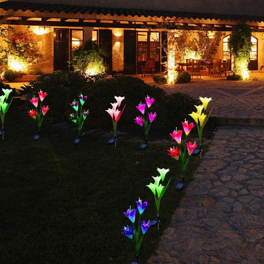 6616B Waterproof Outdoor Solar Lily Flower Stake Lights ( Pack Of 2 pcs ) 
